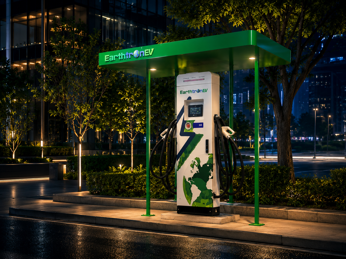 EarthtronEV charging station at night